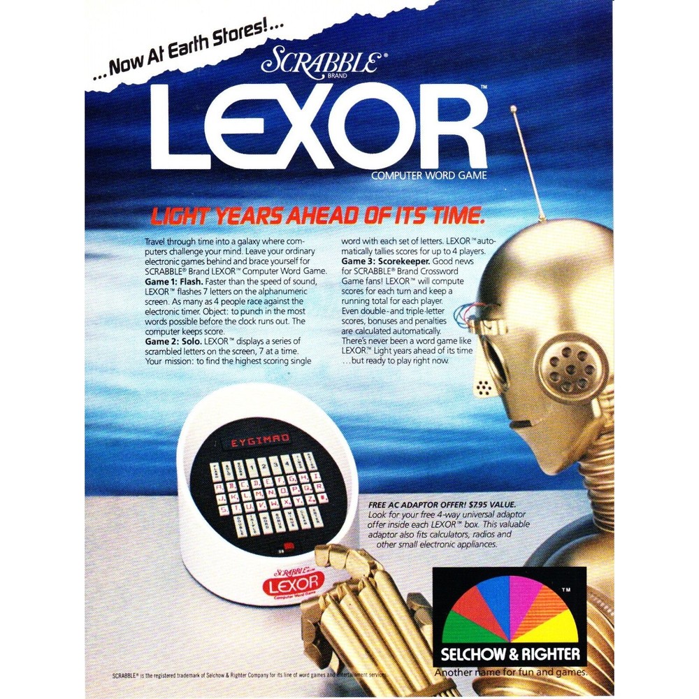 1980 Scrabble LEXOR Computer Word Game Robot photo vintage promo print ad